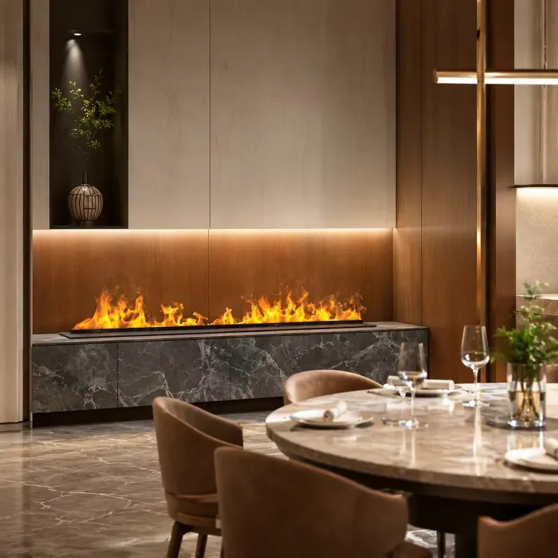 For Built-in 3D Electric Fireplace Realistic LED Flame Remote Controlled Modern Luxury Design Adjustable Thermostat Outdoor