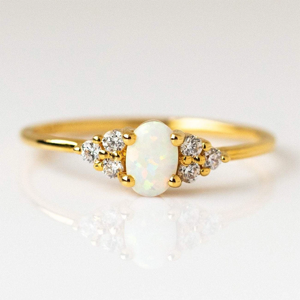 925 Sterling Silver Microinlaid Crystal Opal  Women's Wedding Ring 18k Gold Plated Finger Rings US Size 6/7/8 Jewelry Gift