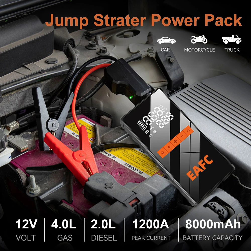 4 in 1 Jump Starter 150PSI Pump Air Compressor Portable Power Bank 1200A/12V Starting Device Air Pump Digital Tire Inflator