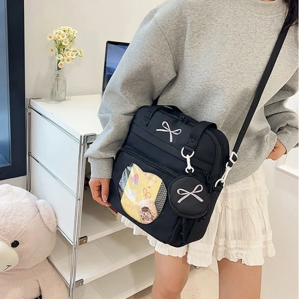 

Simple Lace Decoration Bow Ita Bag PVC Solid Color Transparent Shoulder Bag Ulzzang Y2K Badge Display Bag School