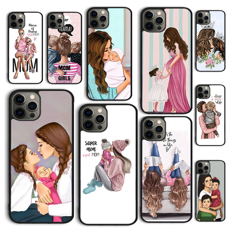 SUPER mamá madre mamá lindo bebé funda de teléfono para iPhone 17 Air 16 16e 15 12 11 13 14 Pro Max Apple Plus Coque