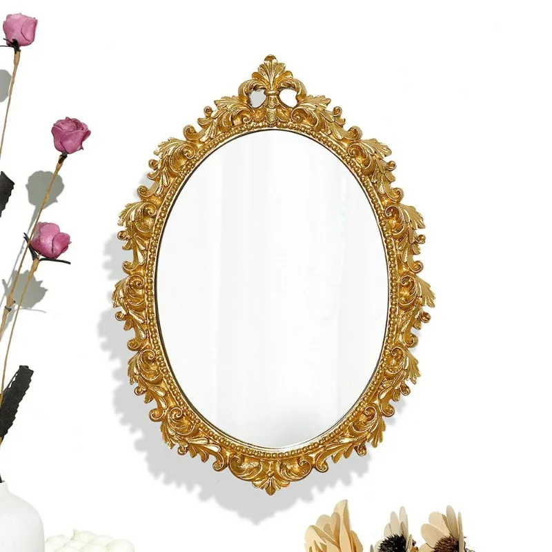 French Engraved Retro Resin Hollow Mirror Gold Makeup Mirror Wall Hanging Mirrors Espejo Decorativo Decoração Para Quarto