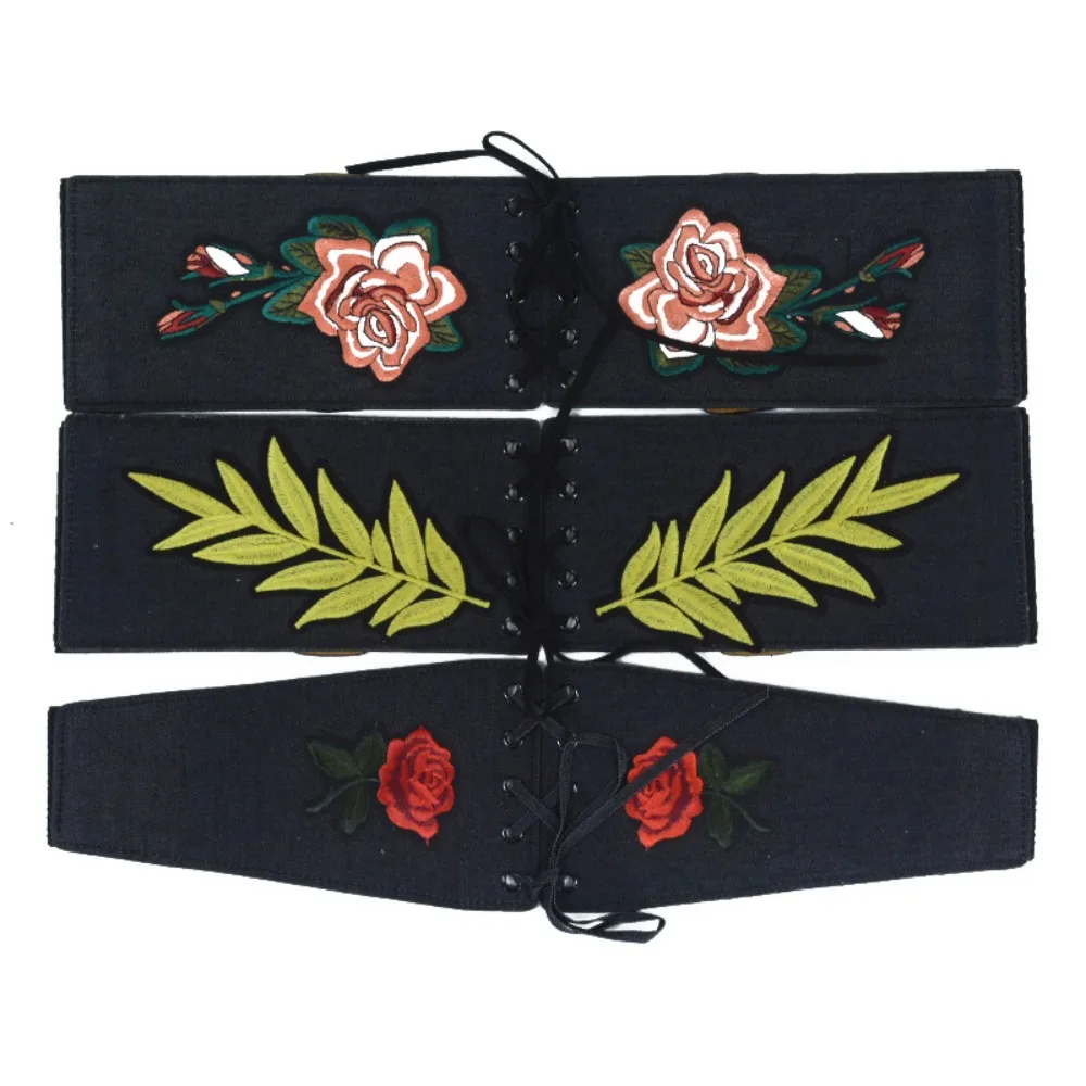 New 2026 Women's Wide Elastic Waist Belt, Handmade Embroidered Flower Leaf Rose Design, Sweet Simple Vintage All-Match Waistband