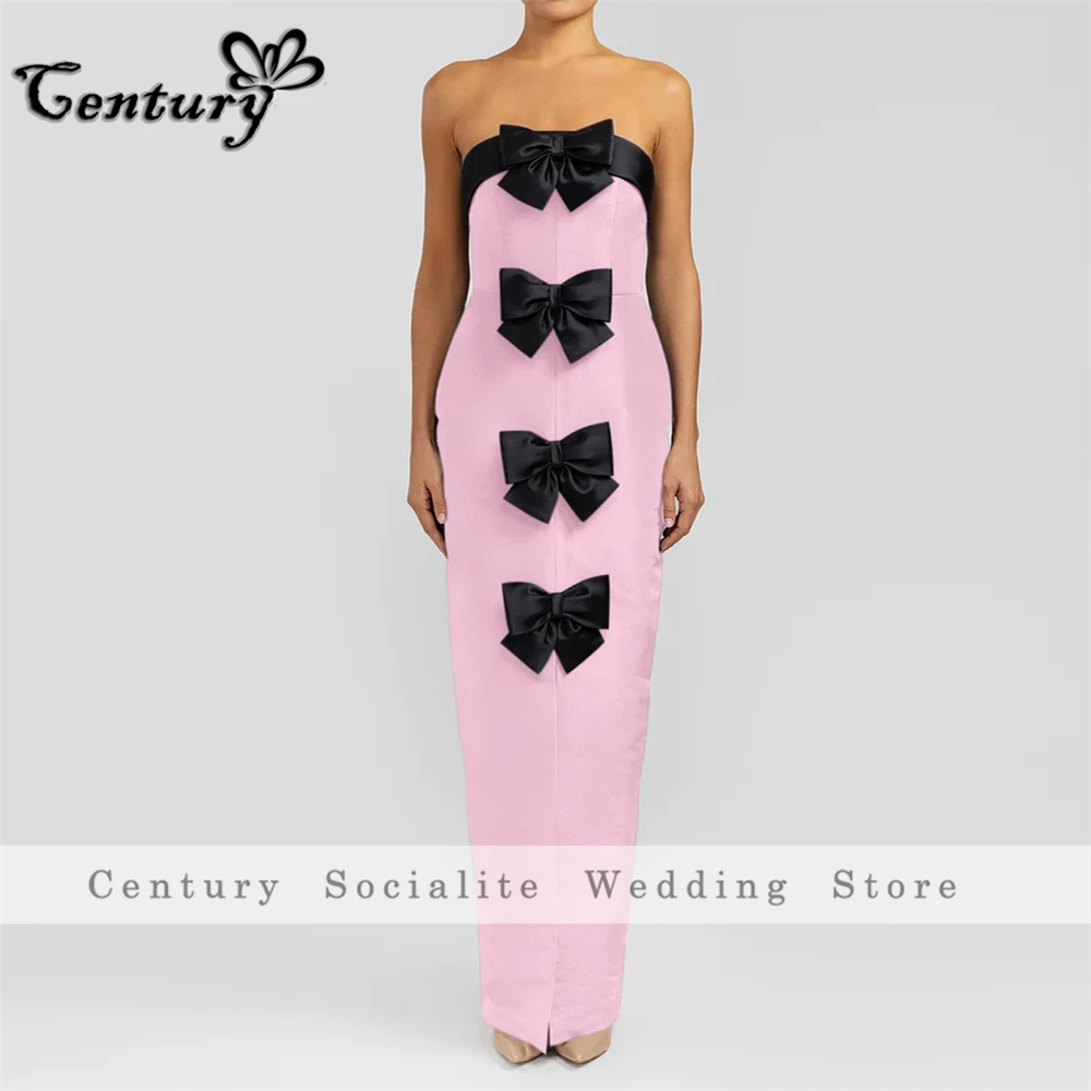 Sky Blue Prom Dress for Women 2024 Big Bow Strapless Backless Simple Satin Evening Party Gowns Formal Dresses Customized