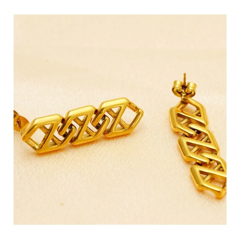 Niche Versatile Fashion Sense Earrings Design Sense Tide Brand Stainless Steel Engraved Cross Line Stud Earrings