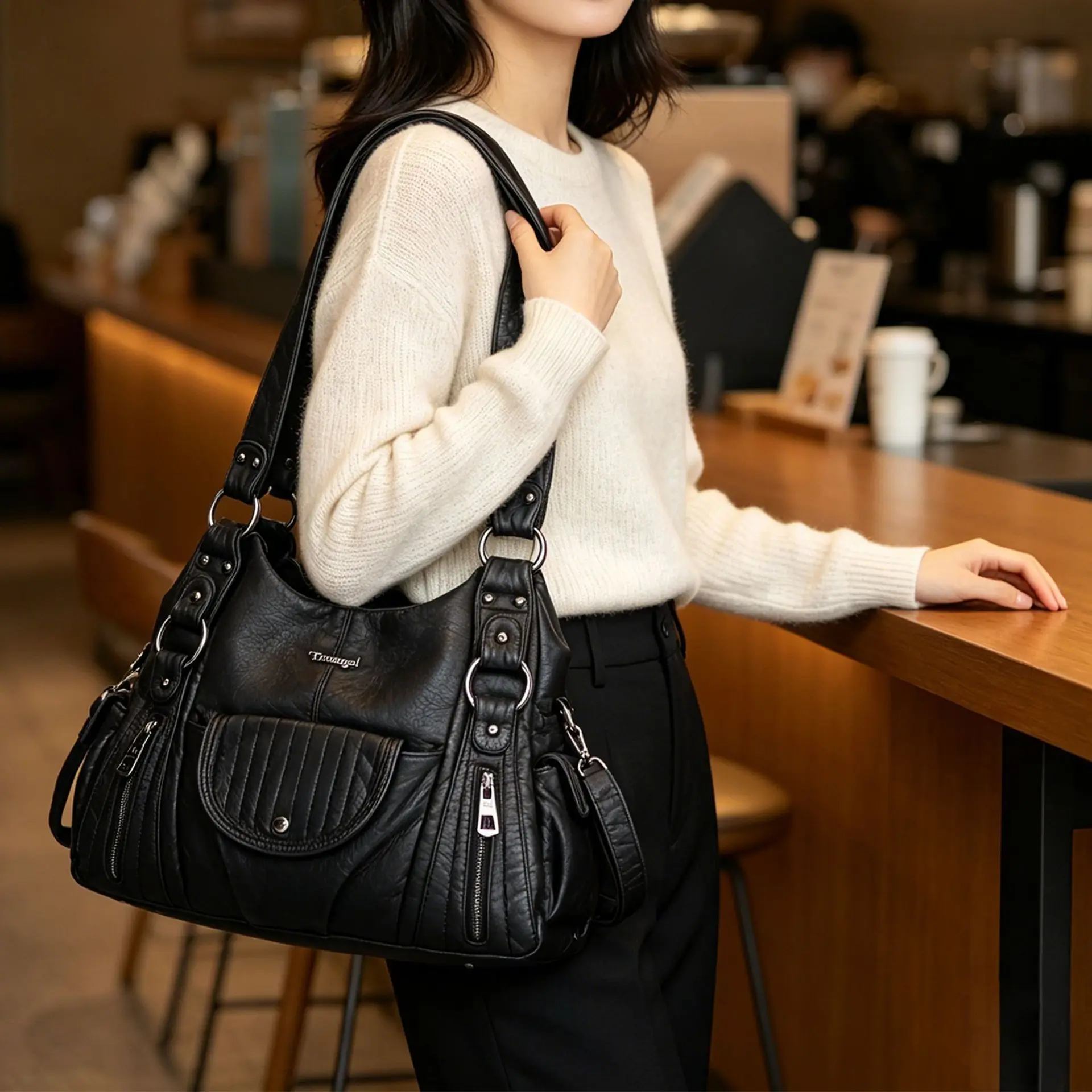 Venn Angel Soft Hobo Shoulder Bag,Leopard Multi-Pocket Casual Tote Purse with Detachable Strap,Large Everyday Handbag for Women