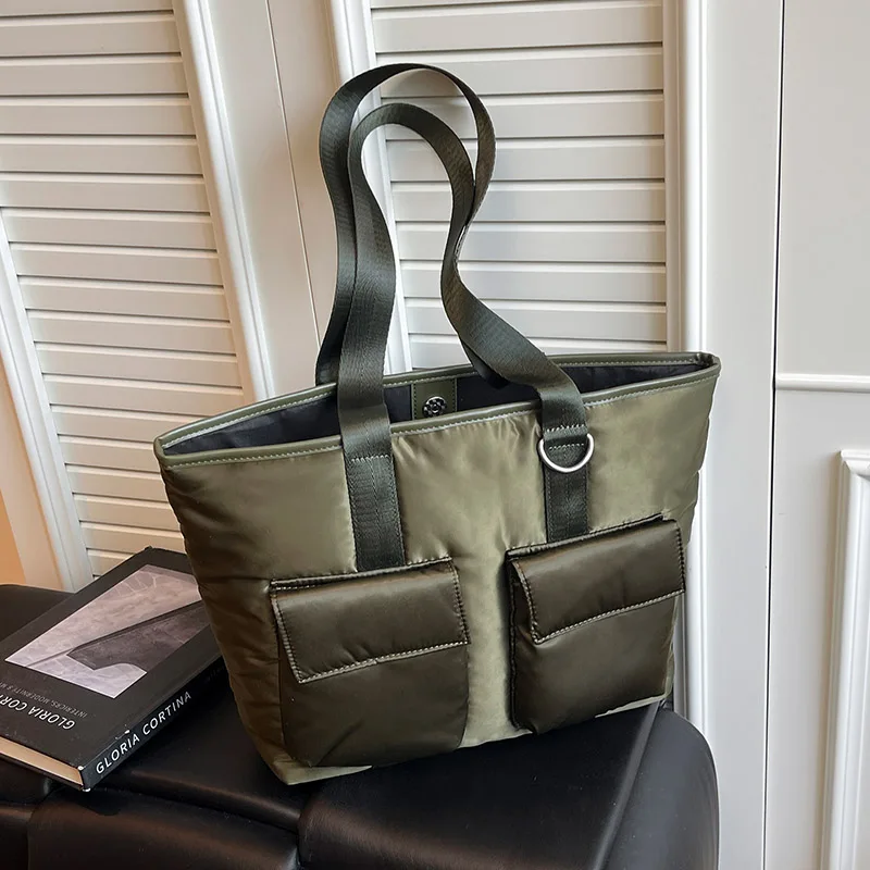 

Waterproof Army Green Nylon Shoulder Bag Women Casual Large Capacity Fabric Shopping Bag Female Korean Style Y2k Trend Handbag