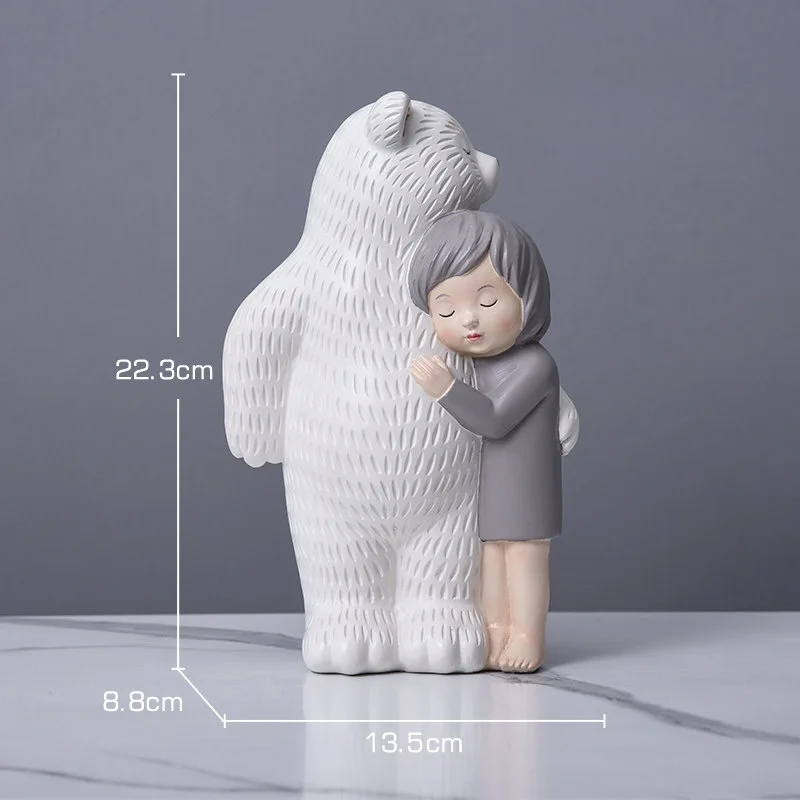 Nordic Girl Figurine Resin Statue, Cute Bear Girl Sculpture for Living Room Bedroom Home Decor, Creative Gift for Kids Friends