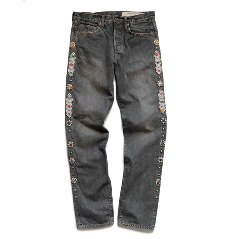 

KAPITALHirata and Hiroshi 24SS Classic Rivet Set Diamond Casual Cowboy Gemstone Craft Men Vintage Jeans Pants