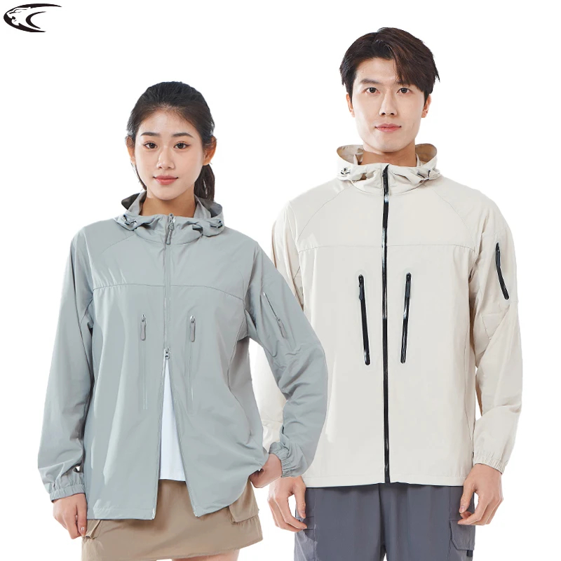 

LNGXO Men's Women's Hiking Rain Coat Sun Protective Camping Trekking Waterproof Jacket Unisex Stretch Two-Way Zipper Windbreaker