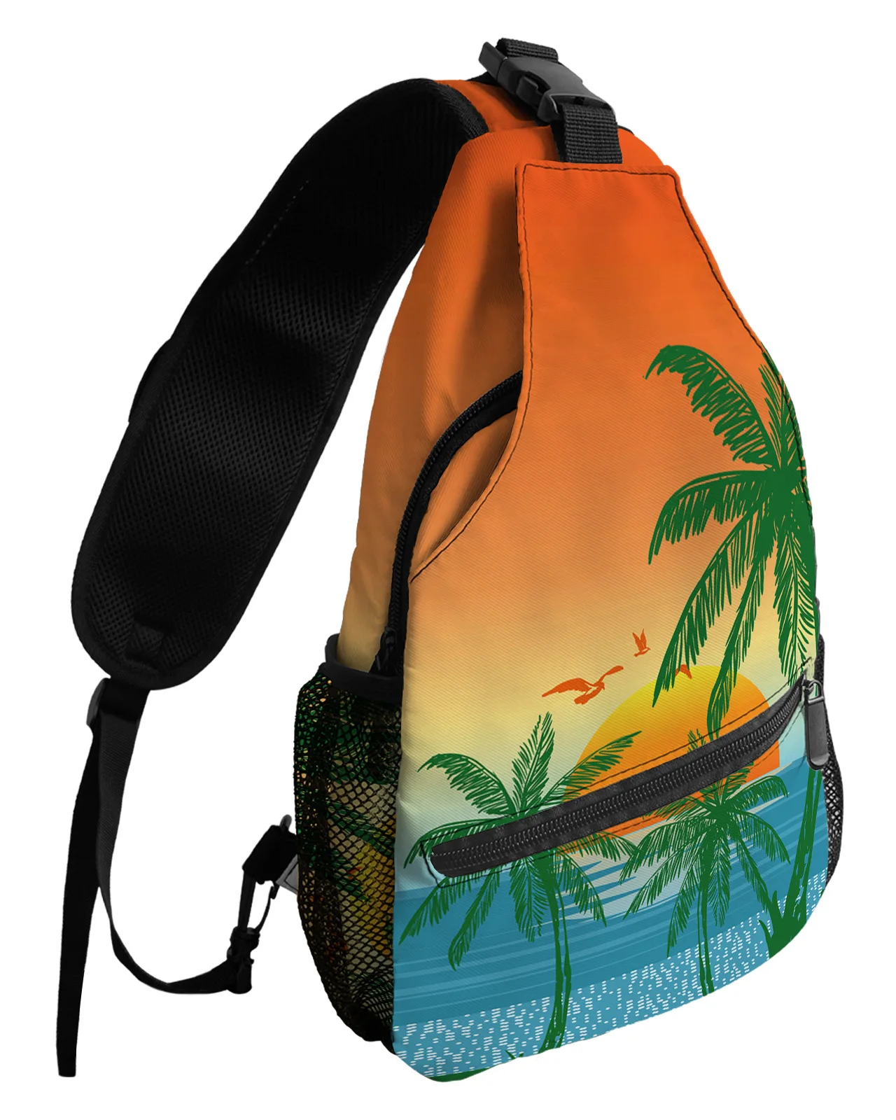 

Coconut Trees Sunset Seagulls Sea Water Chest Bags For Women Men Waterproof Messenger Bags Sport One Shoulder Crossbody Bag