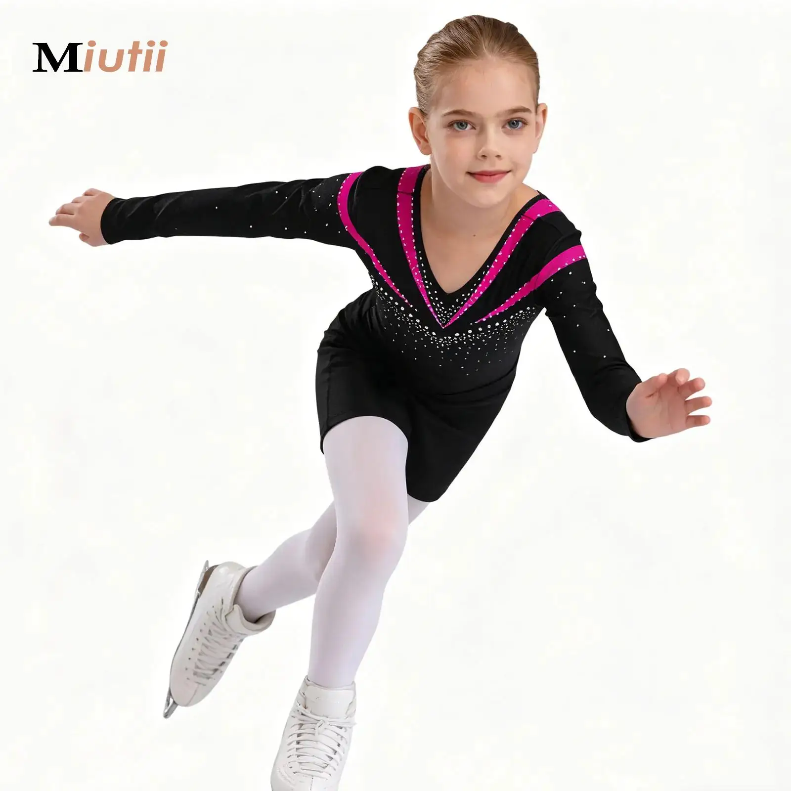 

Kids Girls Gymnastics Dancewear Set Ballet Dance Leotard Jersey Bodysuit with Body Shorts Long Sleeve Workout Sportswear Outfits