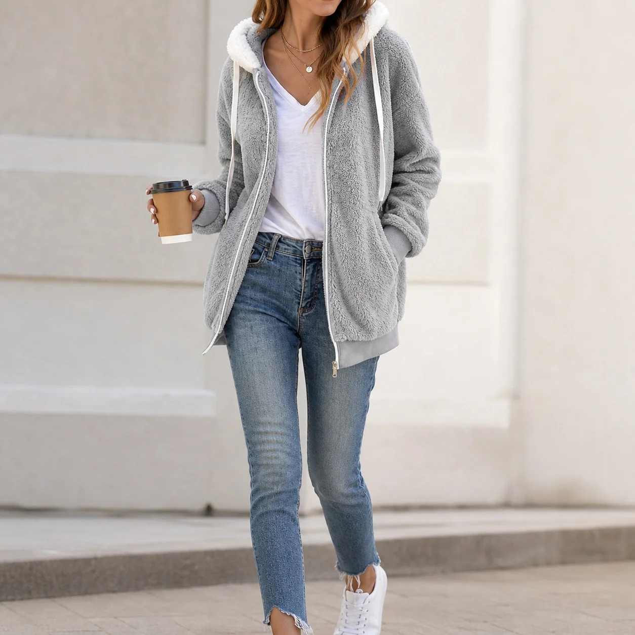 Women's Thick Oversized Fleece Hoodie Long Sleeve Solid Color Casual Pullover Women's Jackets And Vests Winter Women's Clothing
