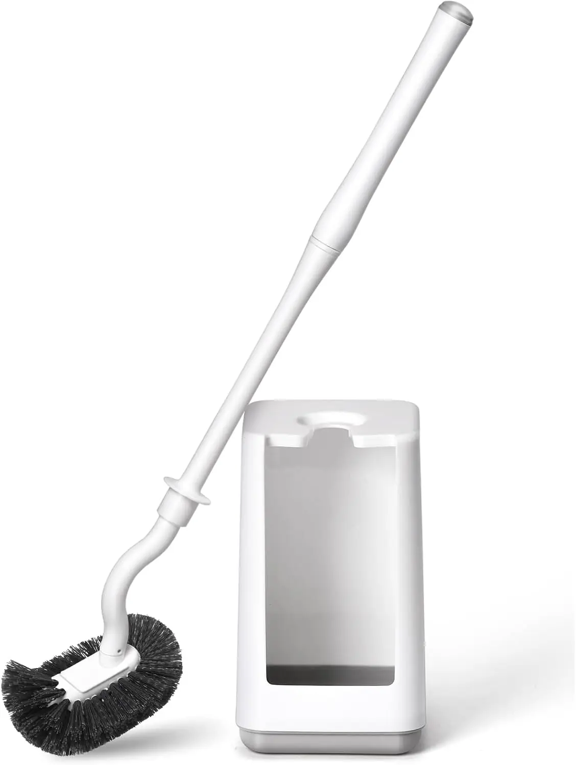 

Щетка и держатель для унитаза, прочный пластик, длинная ручка, вентилируемое основание, простая сборка, глубокая очистка, белый