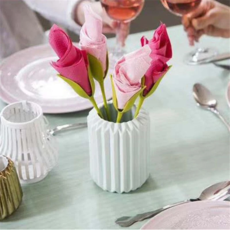 1/4PCS Origami Flower Napkin Holder Rose Paper Towel Flower Household Storage Holder Floral Shape Napkin Holder