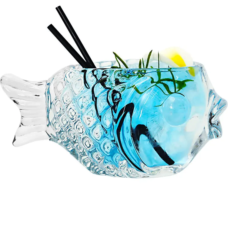 Creative 3D Transparent Fish Shape Bar Cocktail Glass Party Thick Heavy Lovely Smoothies Bowl Cup Cold Drink Tiki Mug Bar kit