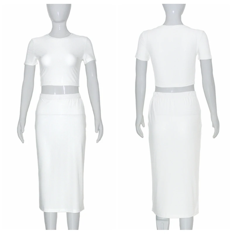 Damen kleid setzt Kurzarm Crop Tops und Mid Calf Rock Anzug Mode 2 Stück Set schlanke Büro Dame Sommer anzüge Kleidung qx2413 – Detail 7