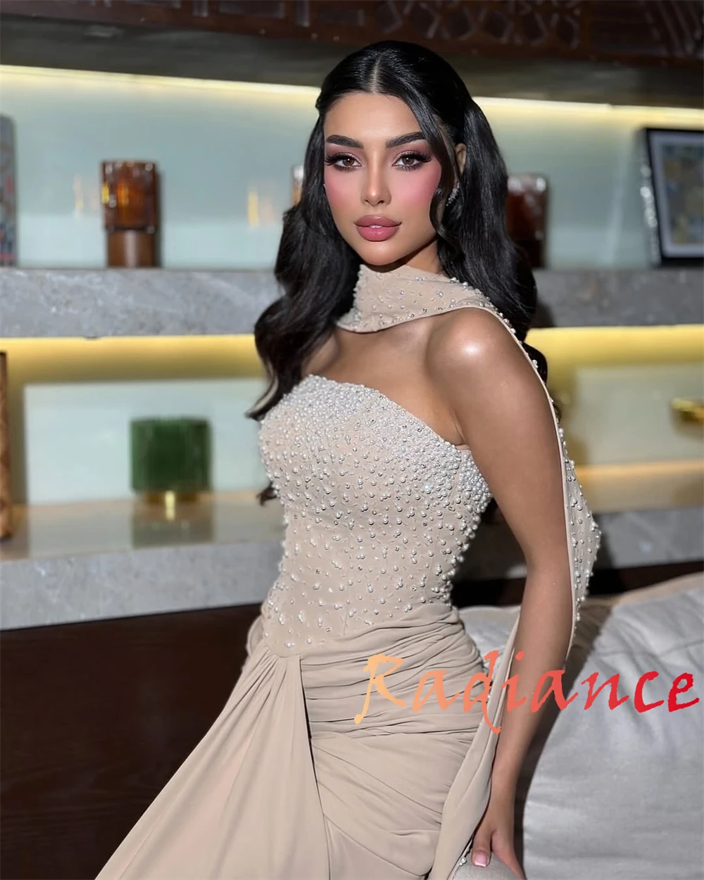 Maßgeschneiderte glitzernde Jersey-Abendkleider, zarte, trägerlose, ärmellose Heimkehrkleider, luxuriöse Kleider für besondere Anlässe