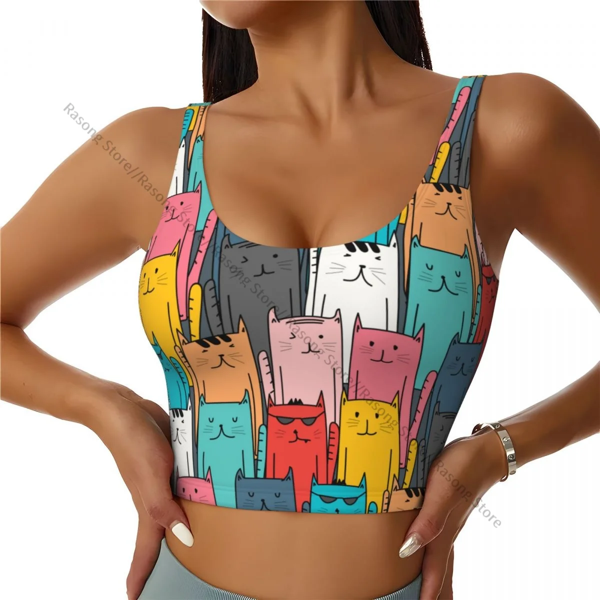 Women Sexy Sports Vest Colorful Cats Art Female Streetwear Sport Lingerie Tee Crop Top