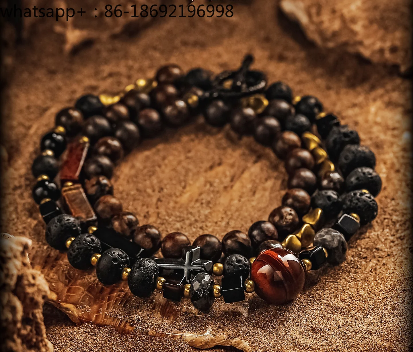 [Red Flame] Original Retro Volcanic Stone Bracelet Men's High-end Niche Bead Bracelet