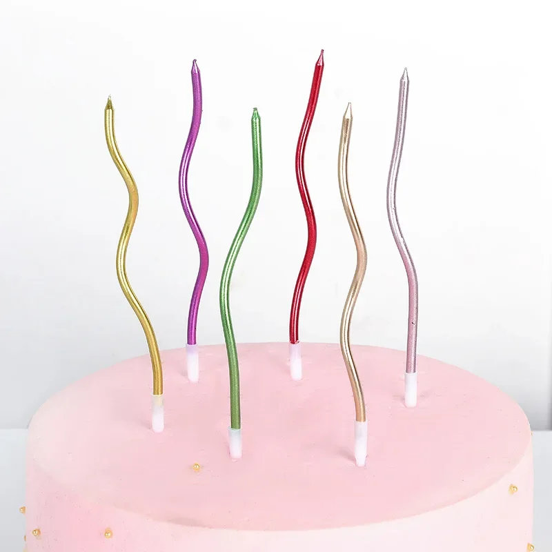 6Pcs Curved Cake Candles Birthday Baby Shower Gender Reveal Cupcake Decorating Candle Toppers Wedding Party Decorative Supplies