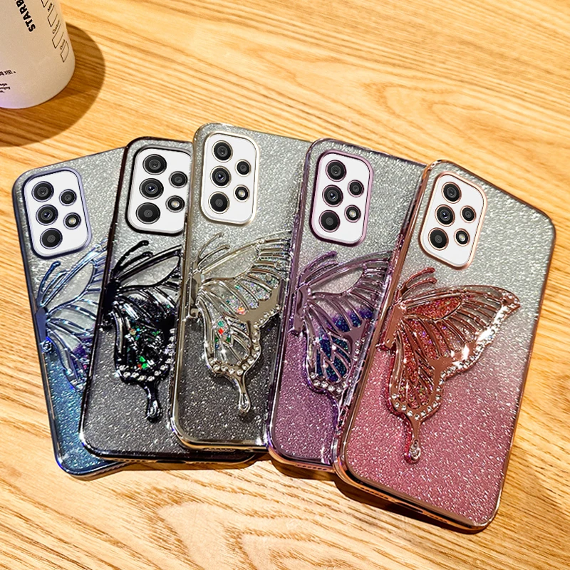 삼성 갤럭시 A73 5G 휴대폰 케이스, 그라데이션 글리터, 나비 퀵샌드, 뒷면 커버, 삼성 A73 5G