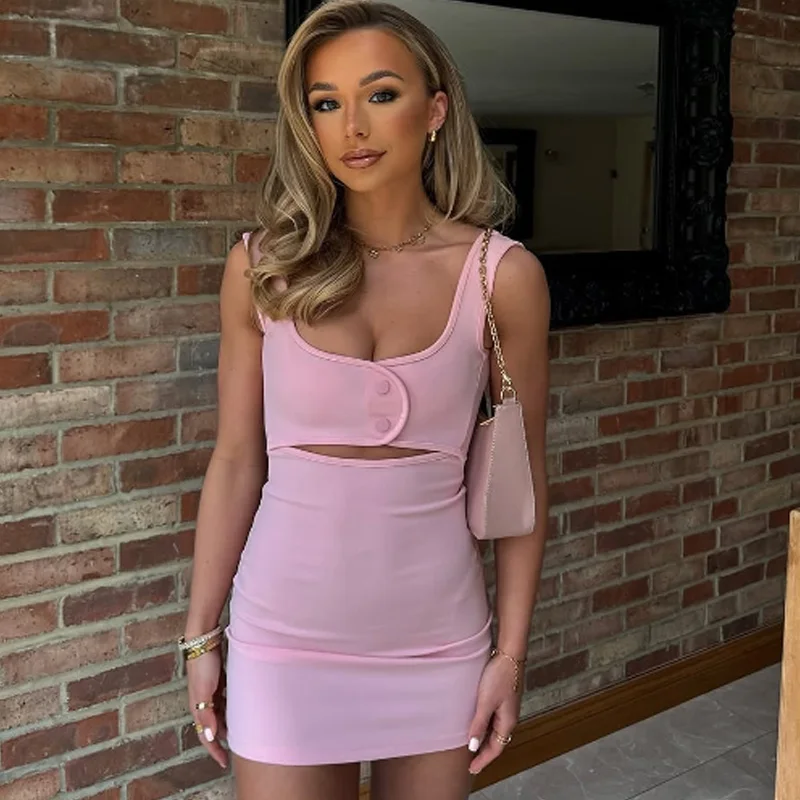 HXAO-Vestidos cortos recortados para mujer, vestidos de fiesta lisos sin mangas de verano 2021, vestido veraniego con espalda descubierta, vestido de noche antideslizante para mujer