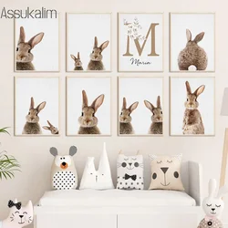 Rabbit Canvas Painting Custom Name Print Poster Cute Animal Posters Nursery Art Prints Nordic Wall Pictures Baby Girl Room Decor