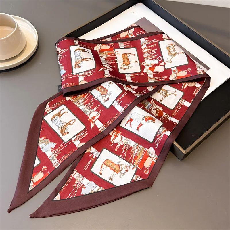 New model horse print double-layer scarf decorative scarf commuting summer necktie versatile narrow female scarf
