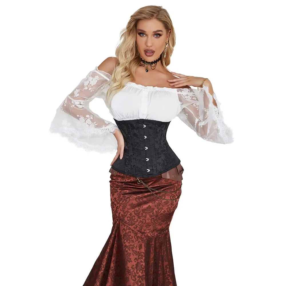 Women Jacquard Underbust Corset Gothic Curve Shaper Modeling Strap Slimming Bustiers Sexy Waist Cincher Corselet Top