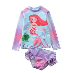 Baby Toddler Girls Sun Protection Swimwear Rashguard Two Pieces Swimsuit Set Long Sleeve Mermaids Bathing Suits Bikini Bottoms