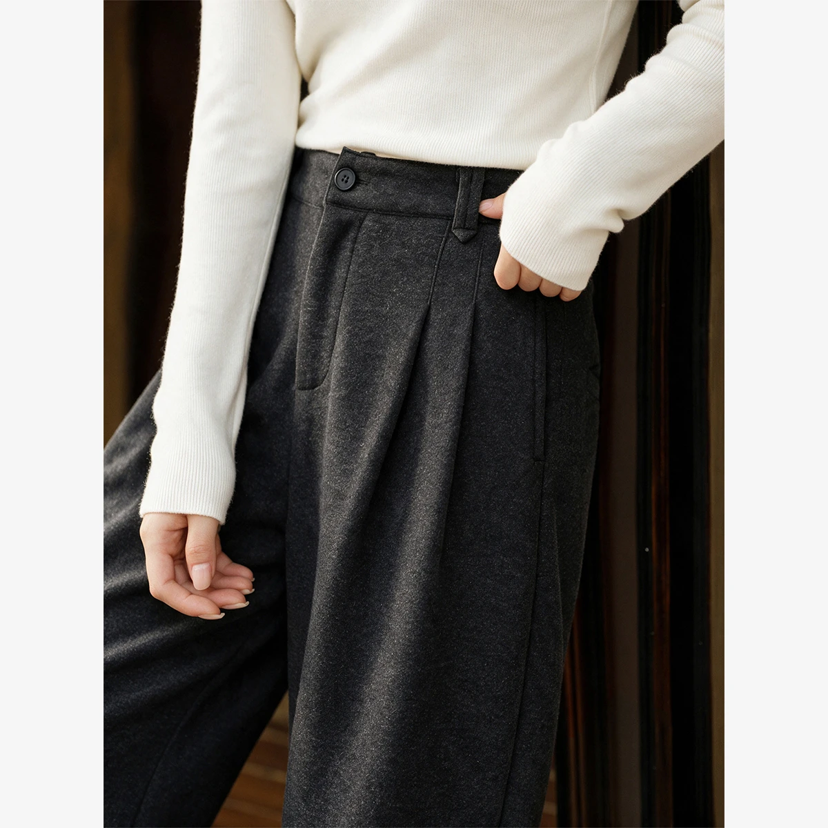 VIMLY Women's Pants 2026 Fall Winter Fashion Commute Dark Gray Drape Suit Pants Loose-fit Casual Wide-leg Baggy Trousers 32071