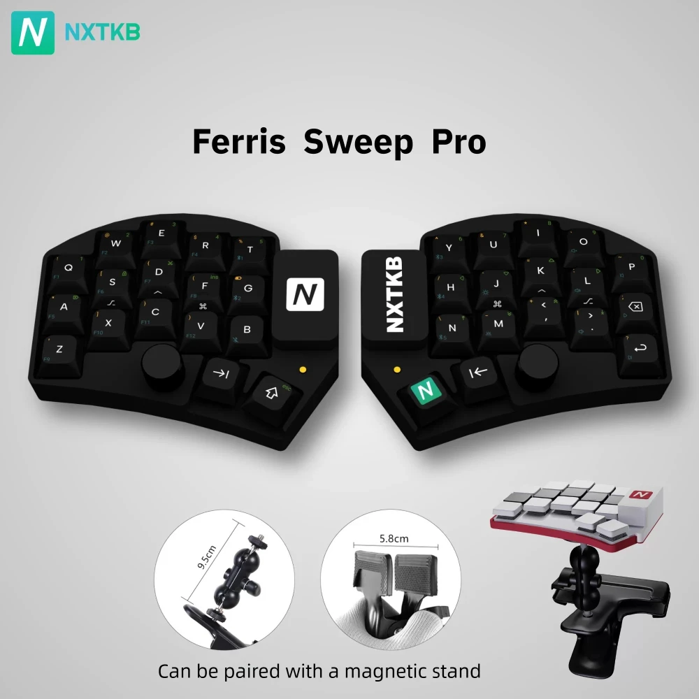 Ferris Sweep Pro Low Profile Wireless Split Keyboard Customized Dual-Mode 34 Keys for Ergonomics Magnetic Stand Accessories Gitf