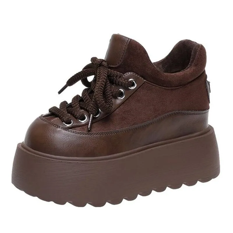 Arrival Retro Leather Short Boots Women Flats Thick Bottom Platform Casual Bread Shoes Autumn Winter Trendy Turn-down Collar New