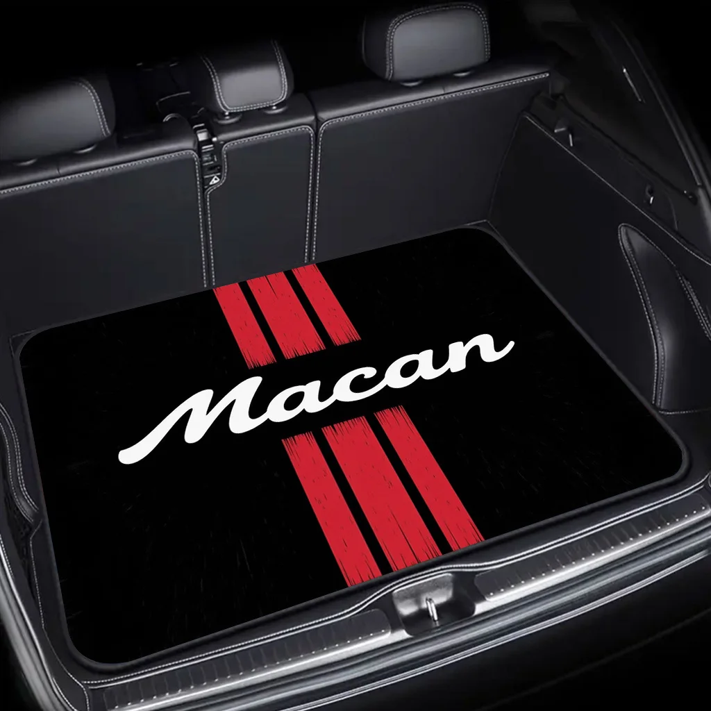 1pc Black Background With Red Stripes + 'Macan' Slogan Trunk Mat, Suitable For Sedans, Trucks, And Suvs, Automotive Additions, D
