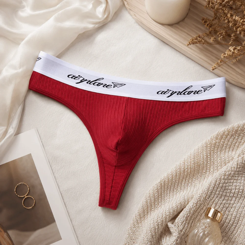 Letter Design T-back Bikini Briefs Low Waist Lingerie Thong Male Breathable Patchwork Triangle Panties Fitness