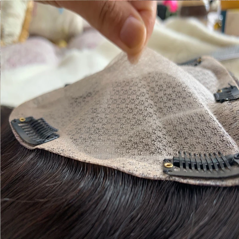 Brown Injected Scalp Silk Base Topper 5x6Inch Chinese Virgin Human Hair Toupee Women Silicone Skin Base Hairpiece For Less Hair