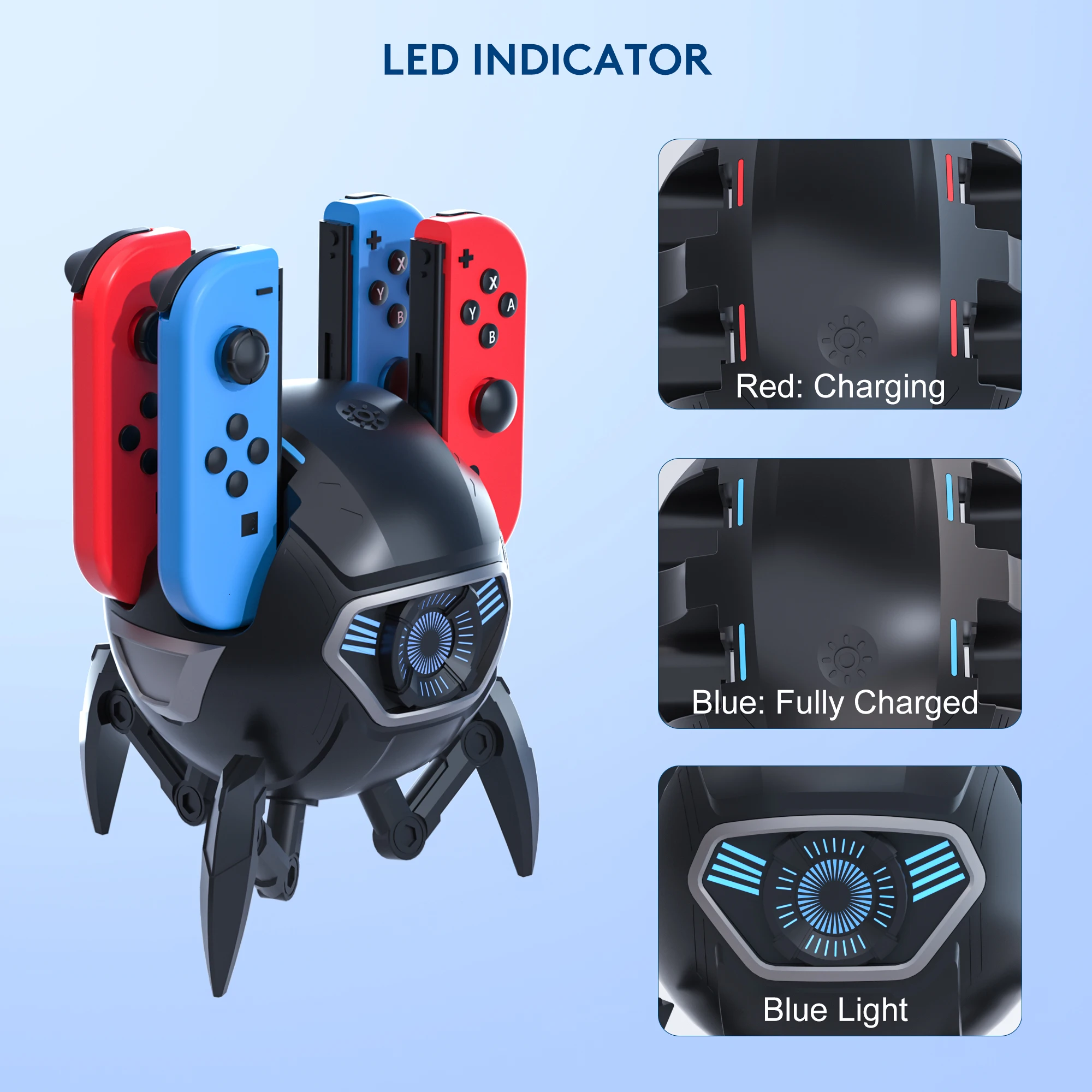 4in1 Joy-con Charger Grip for Nintendo Switch NS/Switch OLED Controller Charger Led Indicator Charging Dock Station Handle Grip