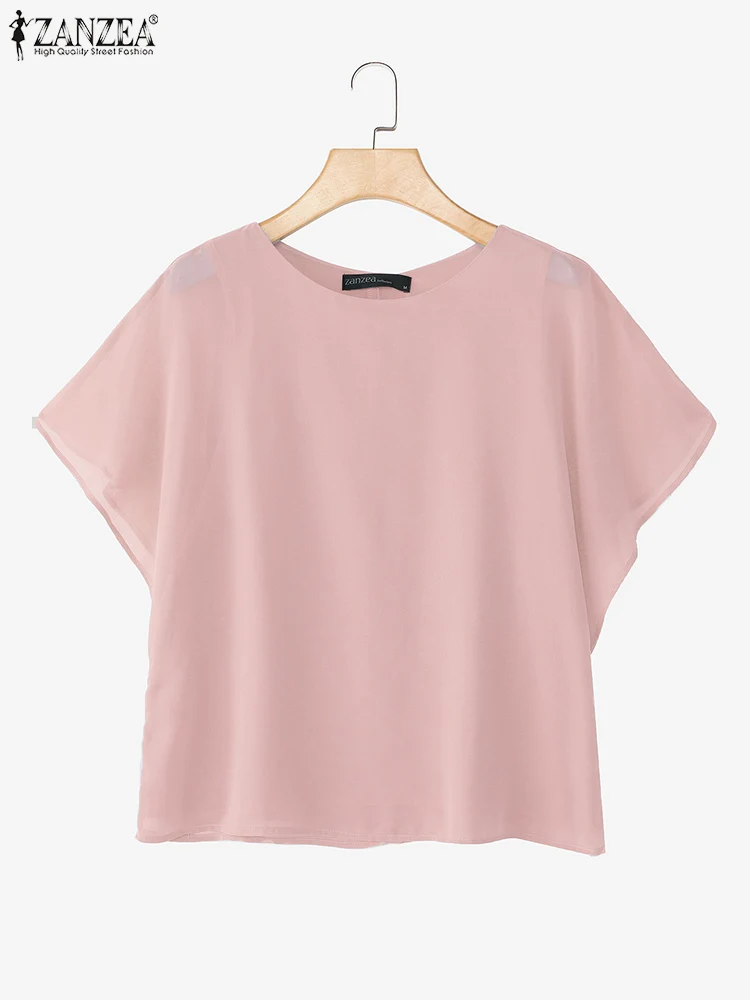 

Casual Loose Tops Women Bat-wing Sleeve Tunic 2025 ZANZEA Elegant Office Blouse Oversized Fashion Vintage Solid Color Blusas