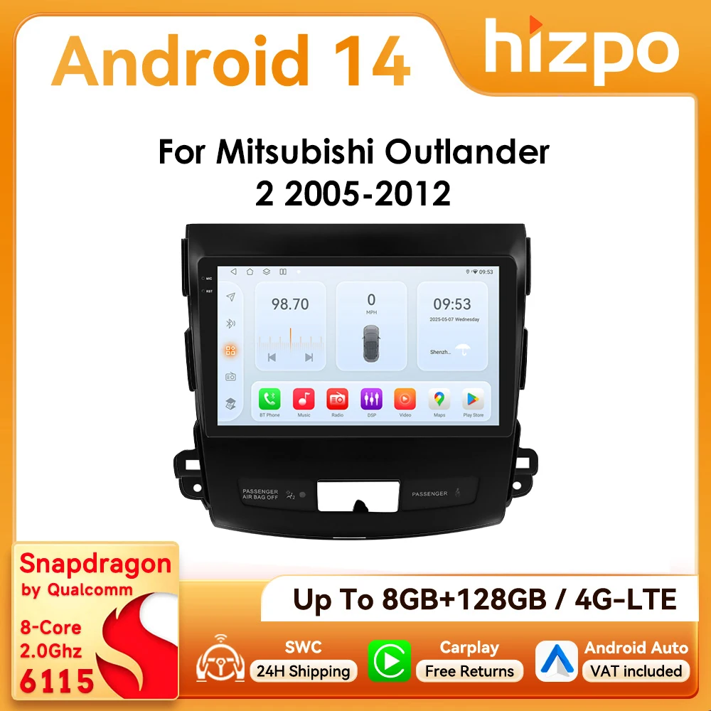 Autoradio Android 9 " Hizpo 2Din, pour citroën c-crosser Peugeot 4007 Mitsubishi Outlander 2 2005 – 2011 Snapdragon 360 °   CAM