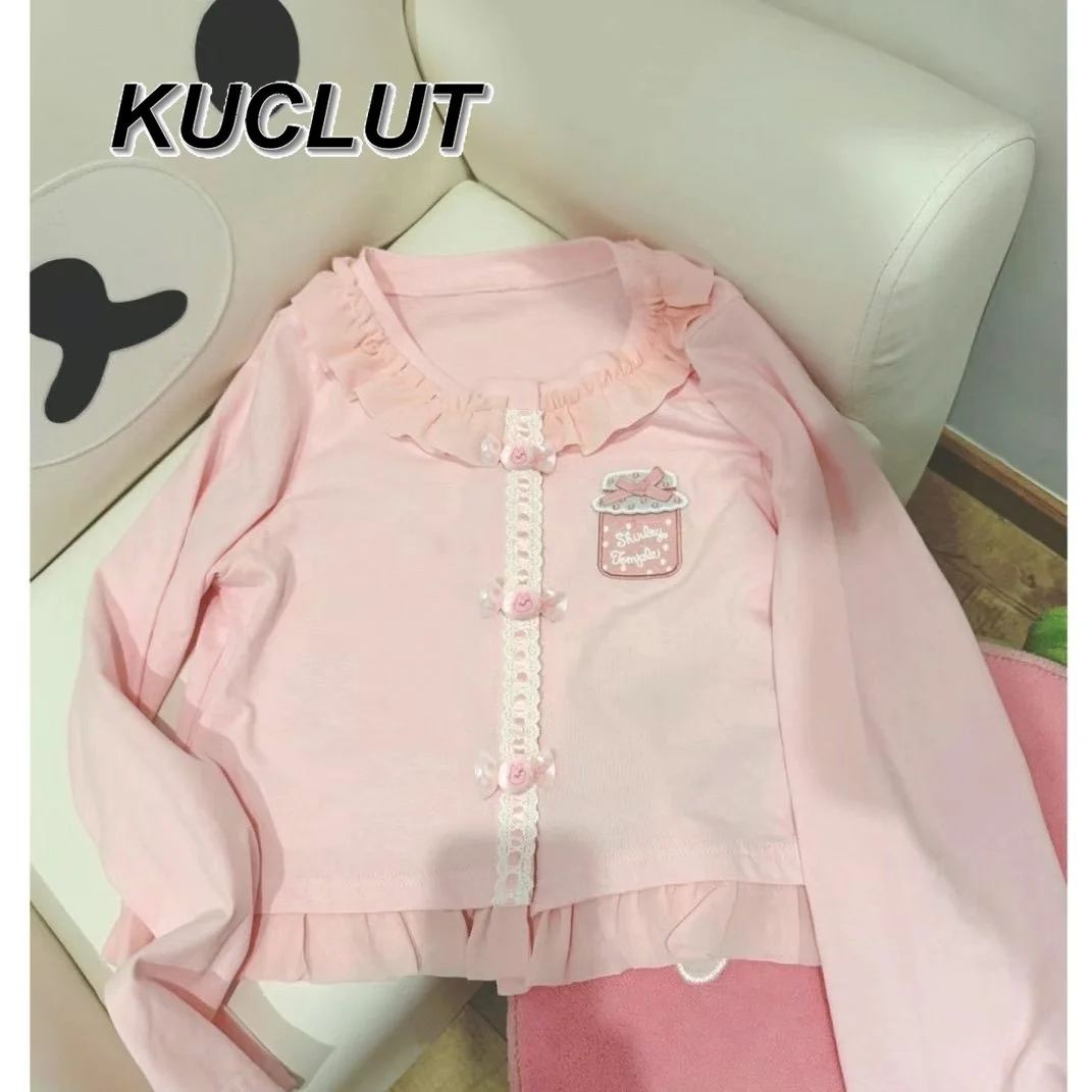 

Japanese Style Casual Shirts for Women Spring Autumn Sweet Cute Light Pink Cardigan Candy Button Girl's Long Sleeve Tops