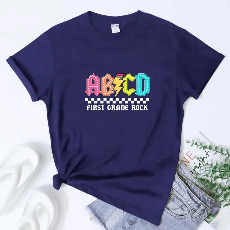 ABCD First Grade Rock Shirt Lightning 1st Grade Back To School Gift Tshirt Trendy Elementary School Teacher Appreciation Tee Top