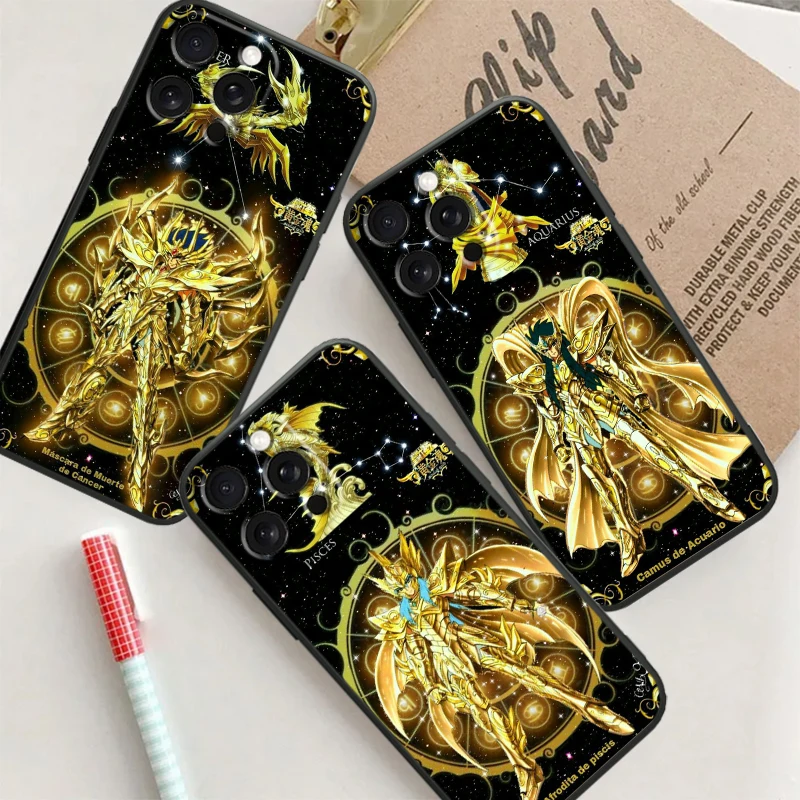 Saint Seiya 12 Constellations For iPhone 15 14 13 12 11 XS XR X 8 7 SE Pro Max Plus Mini Black Soft Phone Case