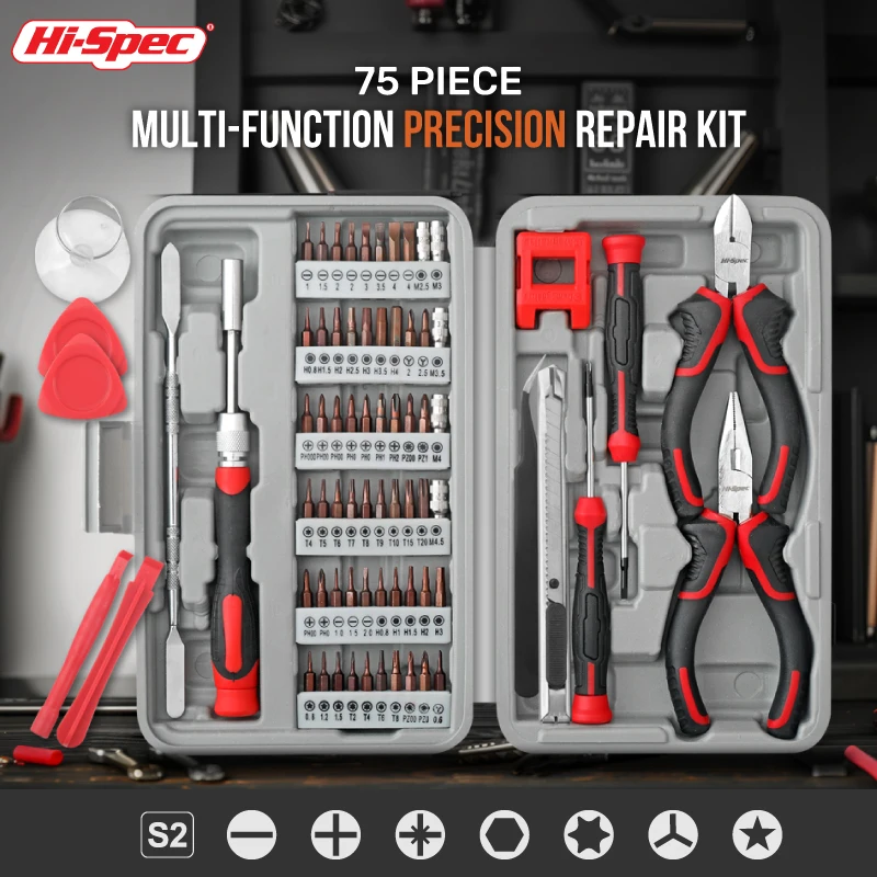 

Hi-Spec 75PCS Precision Dismantling Set Hand Tool Combination Sets Car Repair Tool Kit Mechanical Tools Box Screwdriver Bits