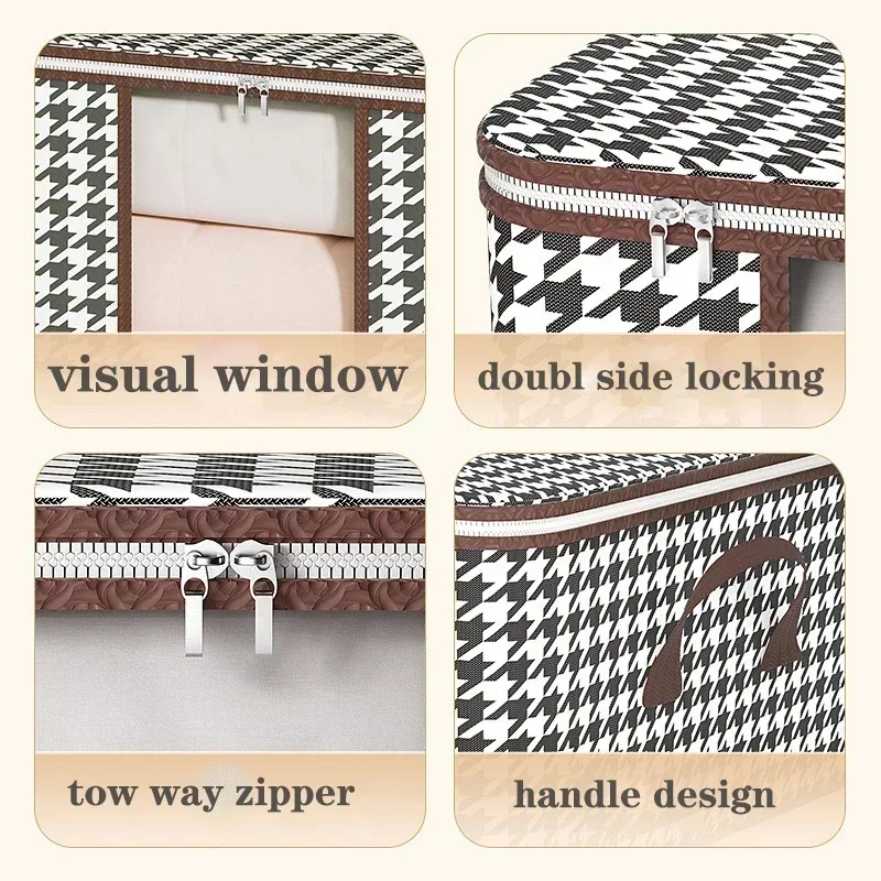 صندوق تخزين مرئي ذو سعة كبيرة منظم ملابس منزلي محمول مع مقابض حاوية لحاف قابلة للطي مقاومة للغبار وسحاب #5
