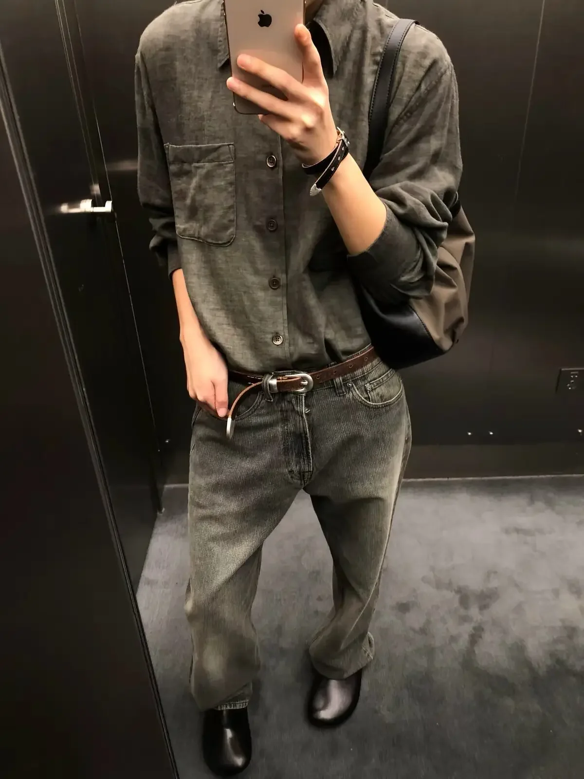 OurLegac wind bamboo pattern washed old cat whisker loose straight simple jeans