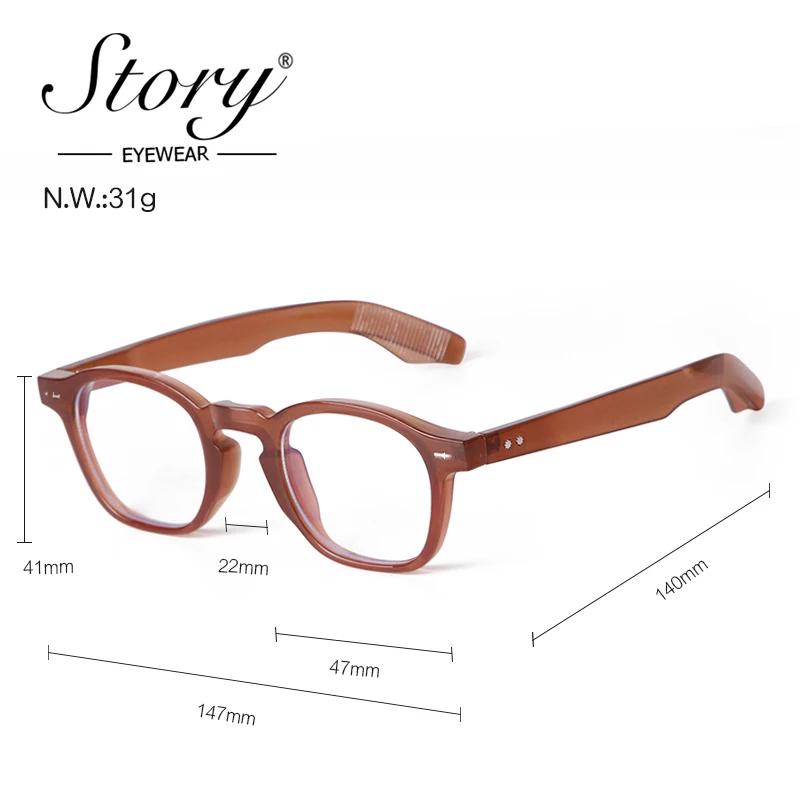 STORY Classics Rivet Blue Light Blocking Glasses Men Women Vintage Tortoise Round Anti Blue Light Eyewear Clear Glasses PS22768