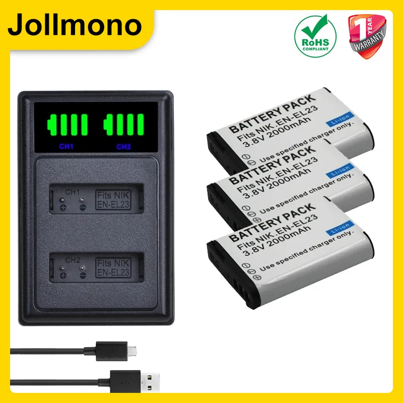 EN-EL23 EN EL23 Battery + LED Charger for Nikon Coolpix B700 P610s P600 P900s S810c P610 P900 For Nikon EL23 Camera