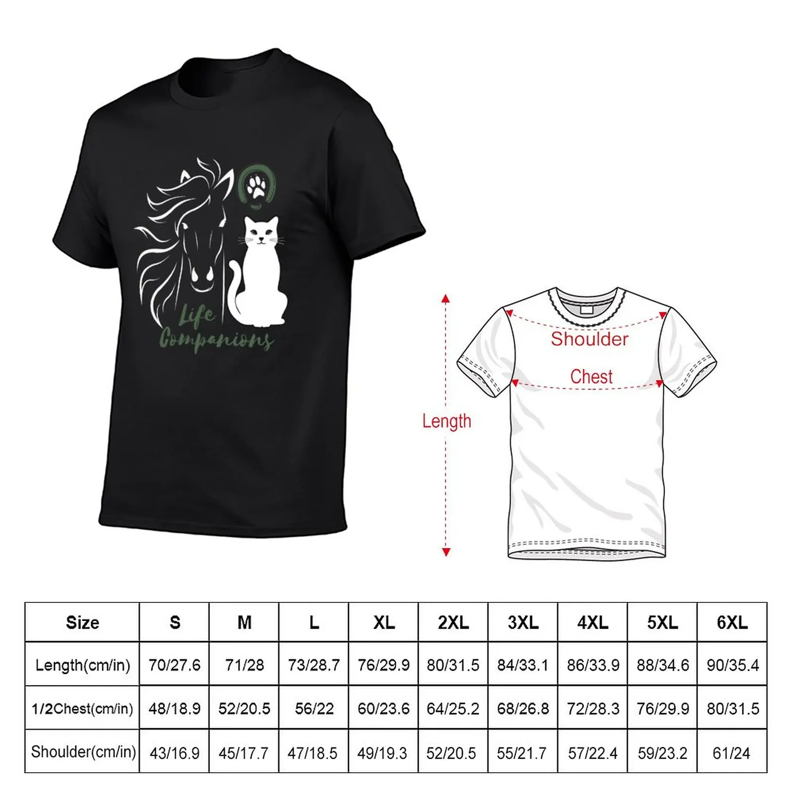 Life Companions, Cat and Horse T-Shirt man clothes sublime t shirt oversized t shirts plain t-shirt tshirts for men