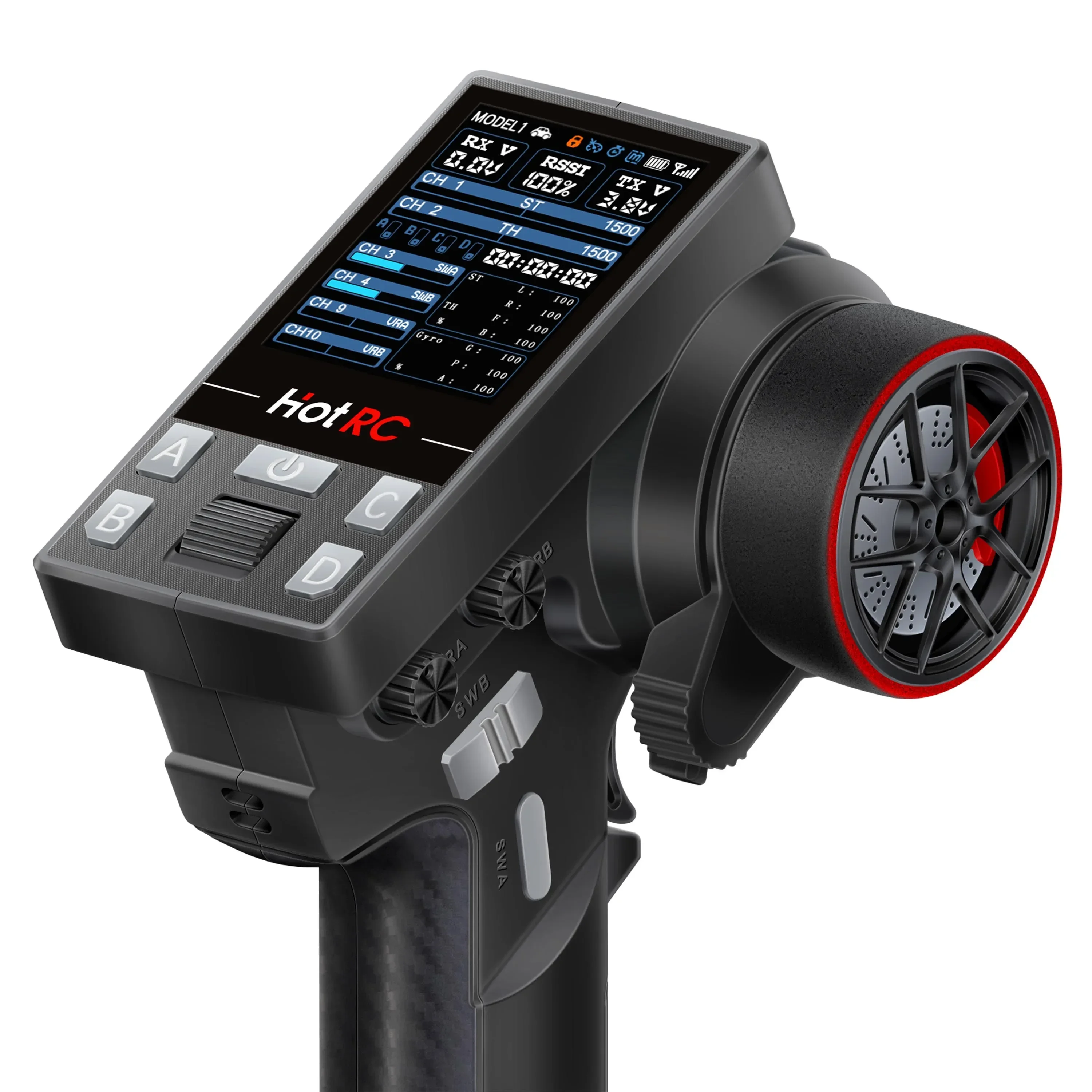 

HotRC CT-10B 10CH Handwheel Color Screen Transmitter F-10A Receiver for RC Car Tank Boat